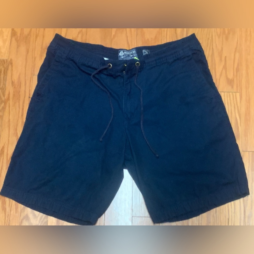 Men’s 36 Slim Fit Navy Blue AMERICAN RAG Snap Closure Zip Fly Drawstring Shorts